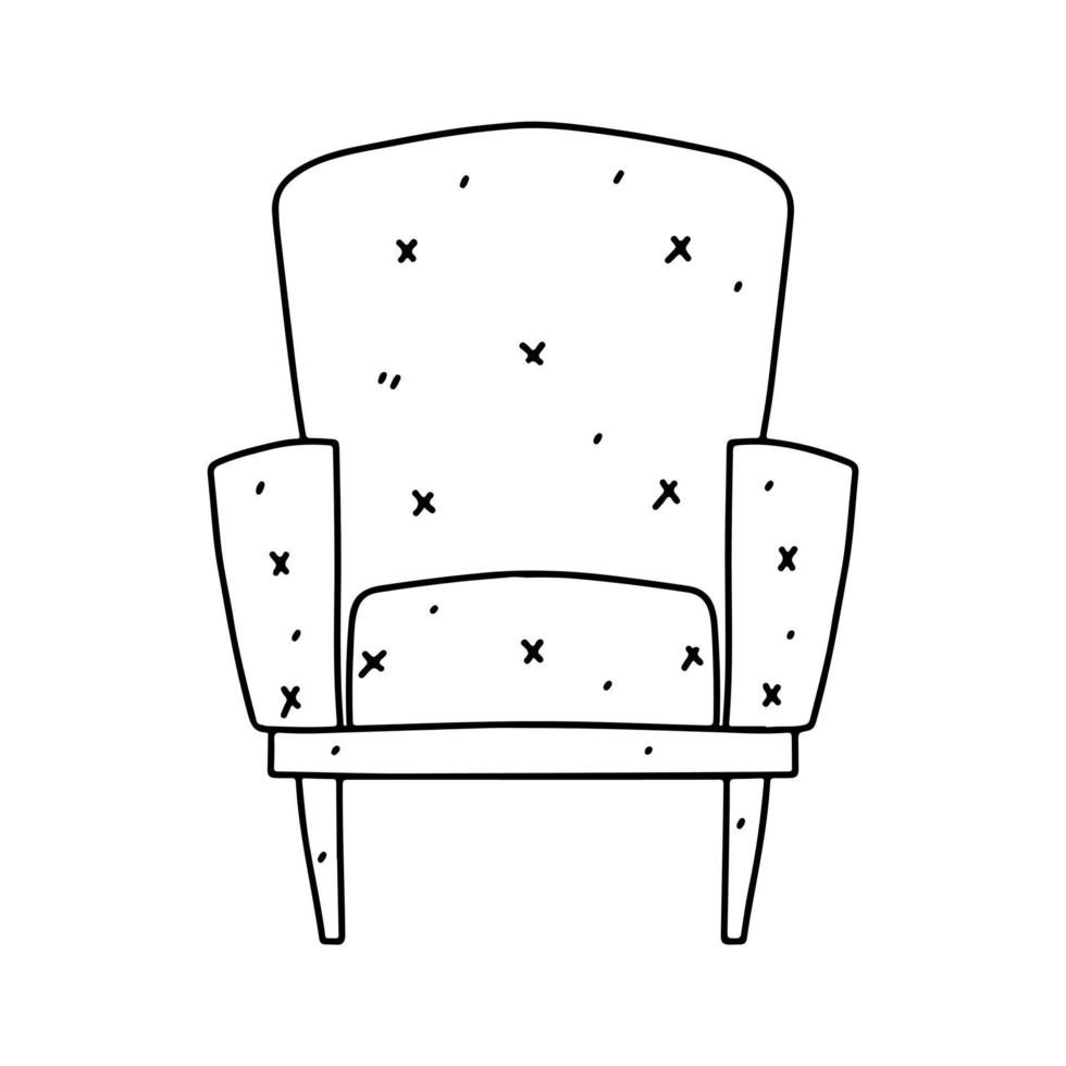 Cute armchair in hand drawn doodle style. Vector illustration for cards, posters, stickers and professional design.