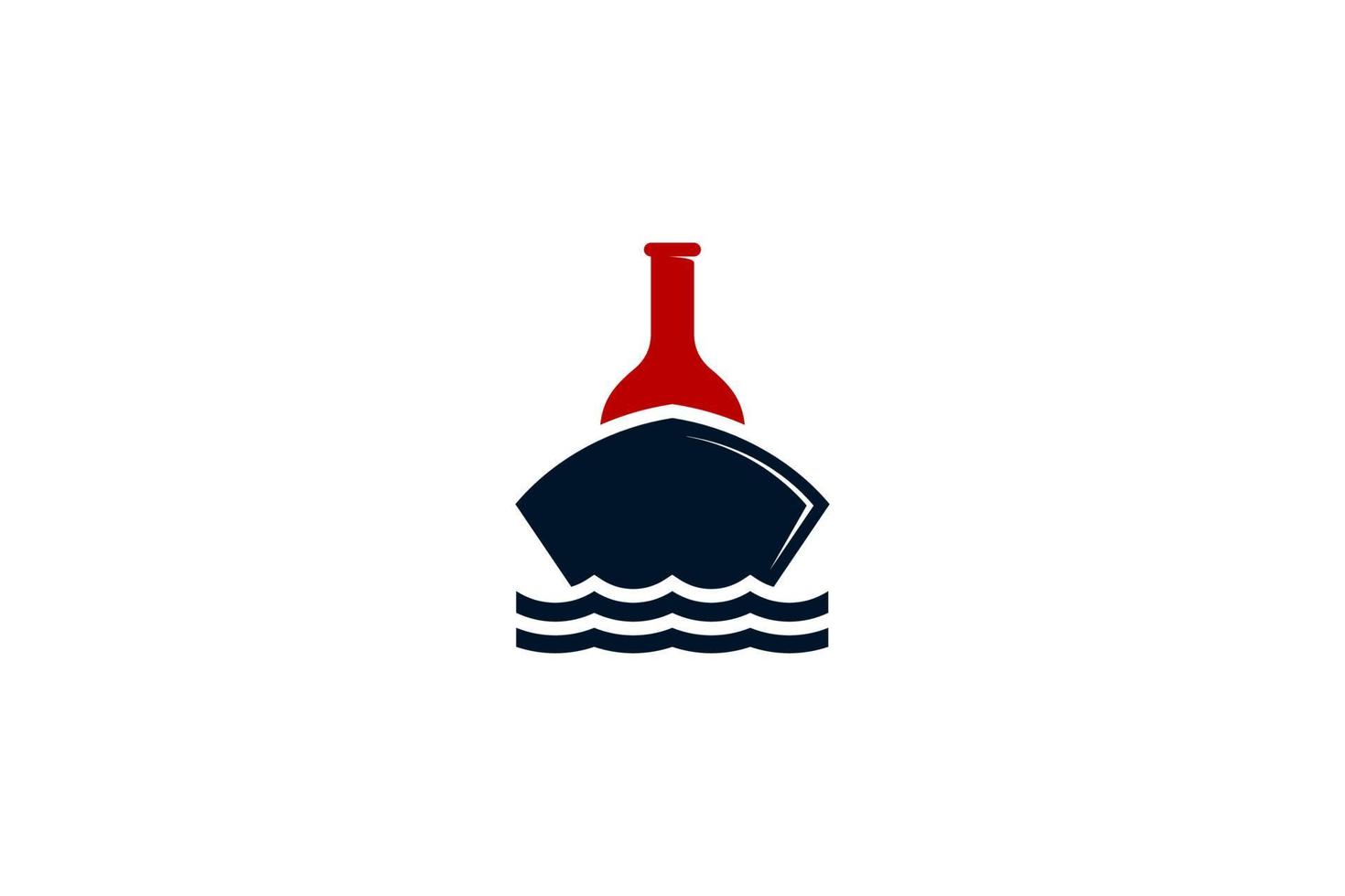 black red wine bottle ship at sea logo vector