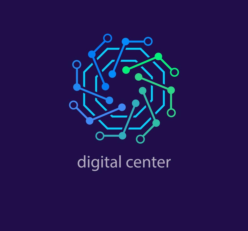 Modern digital center logo. Unique design color transitions. technology lines logo template. vector. vector