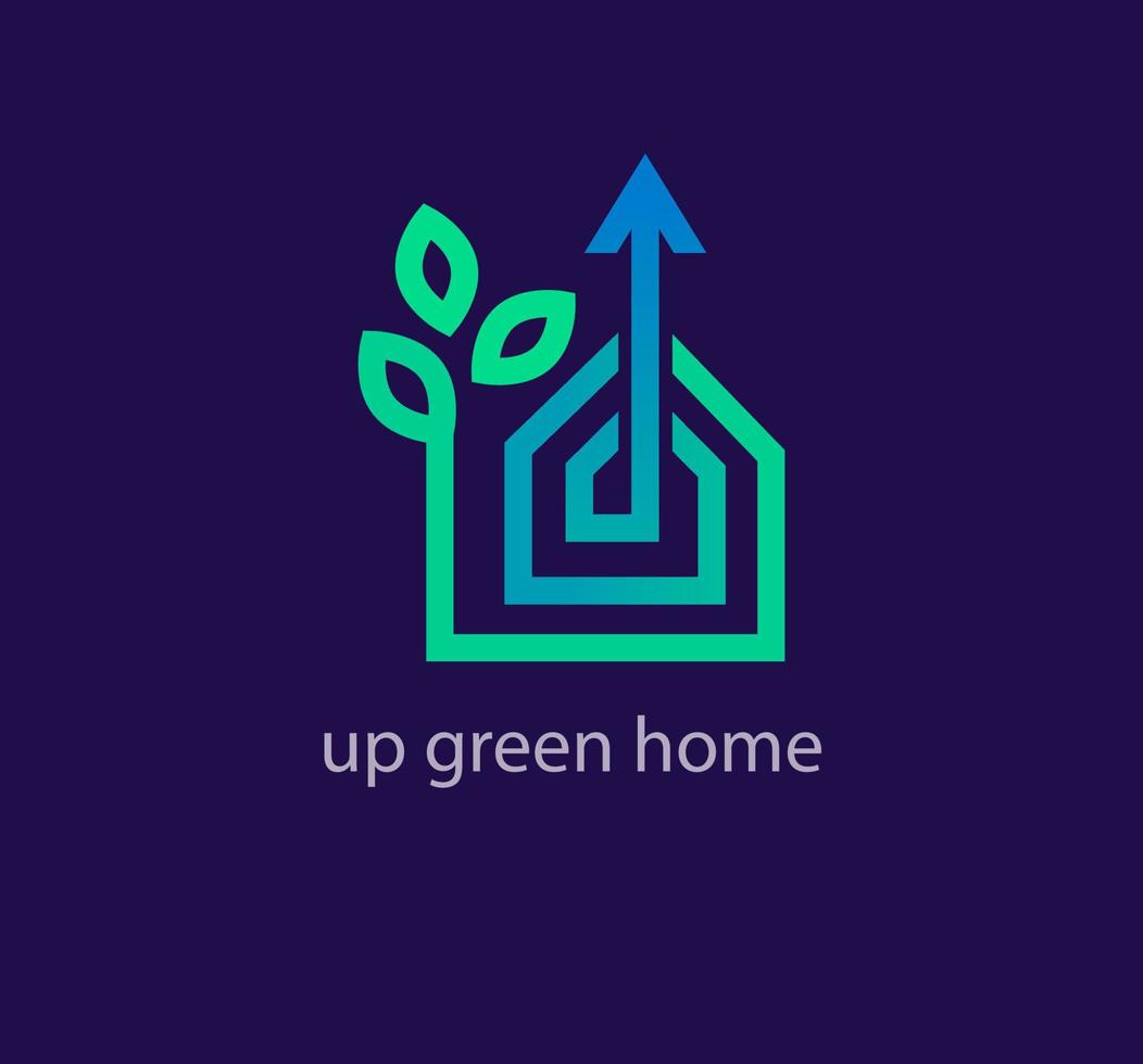 Clean energy up house logo. Unique color transitions. Ecology home concept logo template. vector