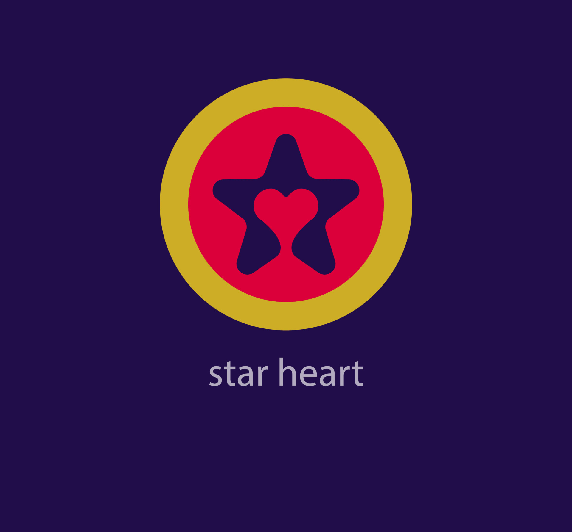 Heart logo inside modern star. Unique color transitions. Round label