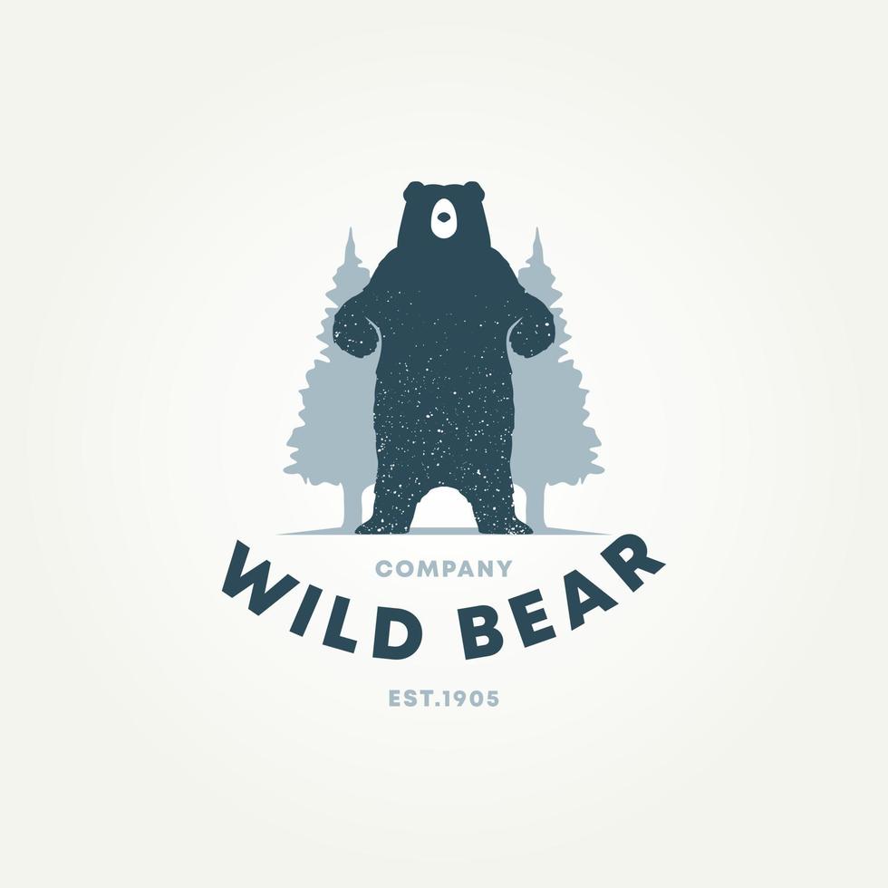 minimalist vintage wild grizzly bear animal icon label logo template vector illustration design. classic grizzly or honey bear in forest logo concept