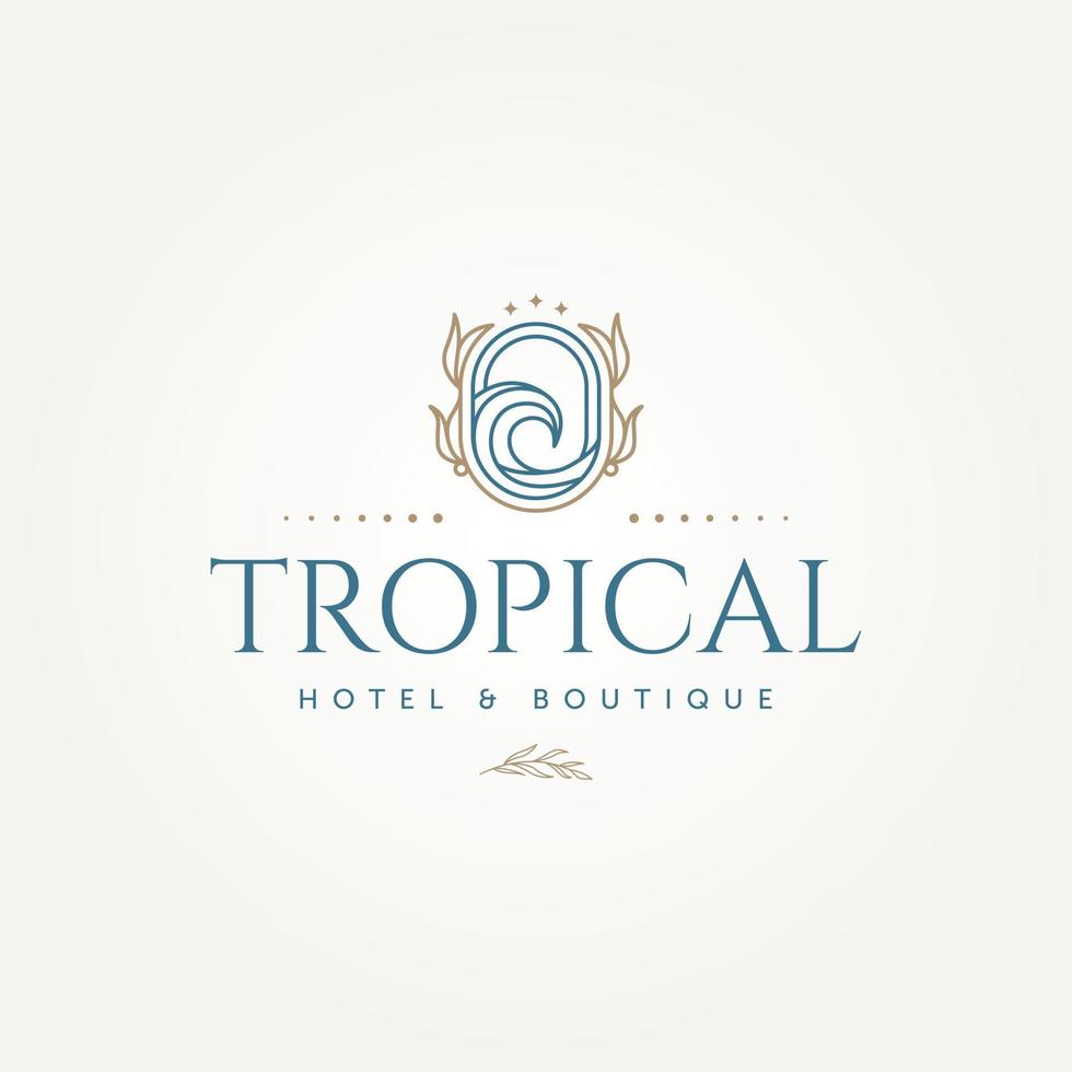 minimalista tropical playa Oceano hotel boutique Insignia icono logo modelo vector ilustración diseño. sencillo moderno hotel, complejo, villa emblema logo concepto