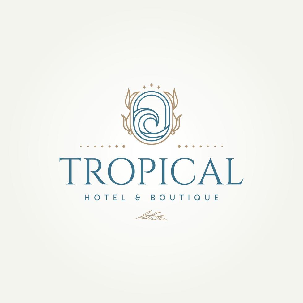 minimalist tropical beach ocean hotel boutique badge icon logo template vector illustration design. simple modern hotel, resort, villa emblem logo concept