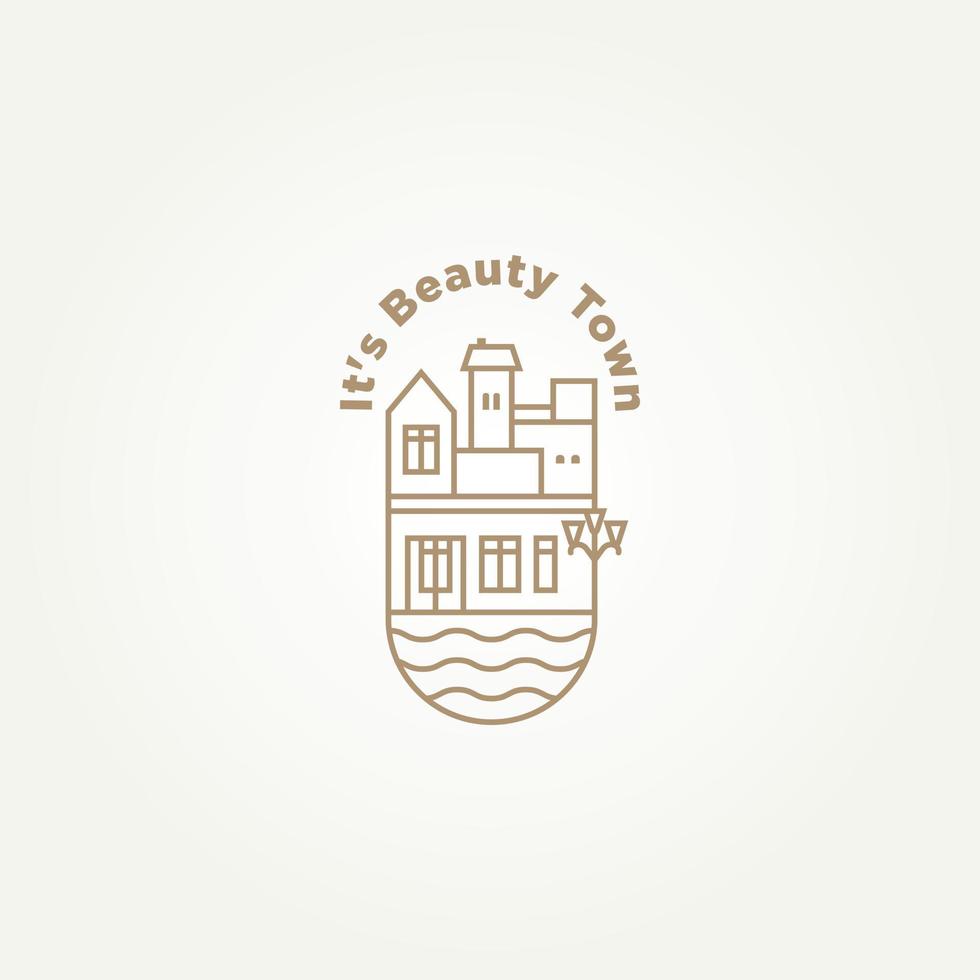 minimalist classic town and flat buildings with river emblem logo template vector illustration design