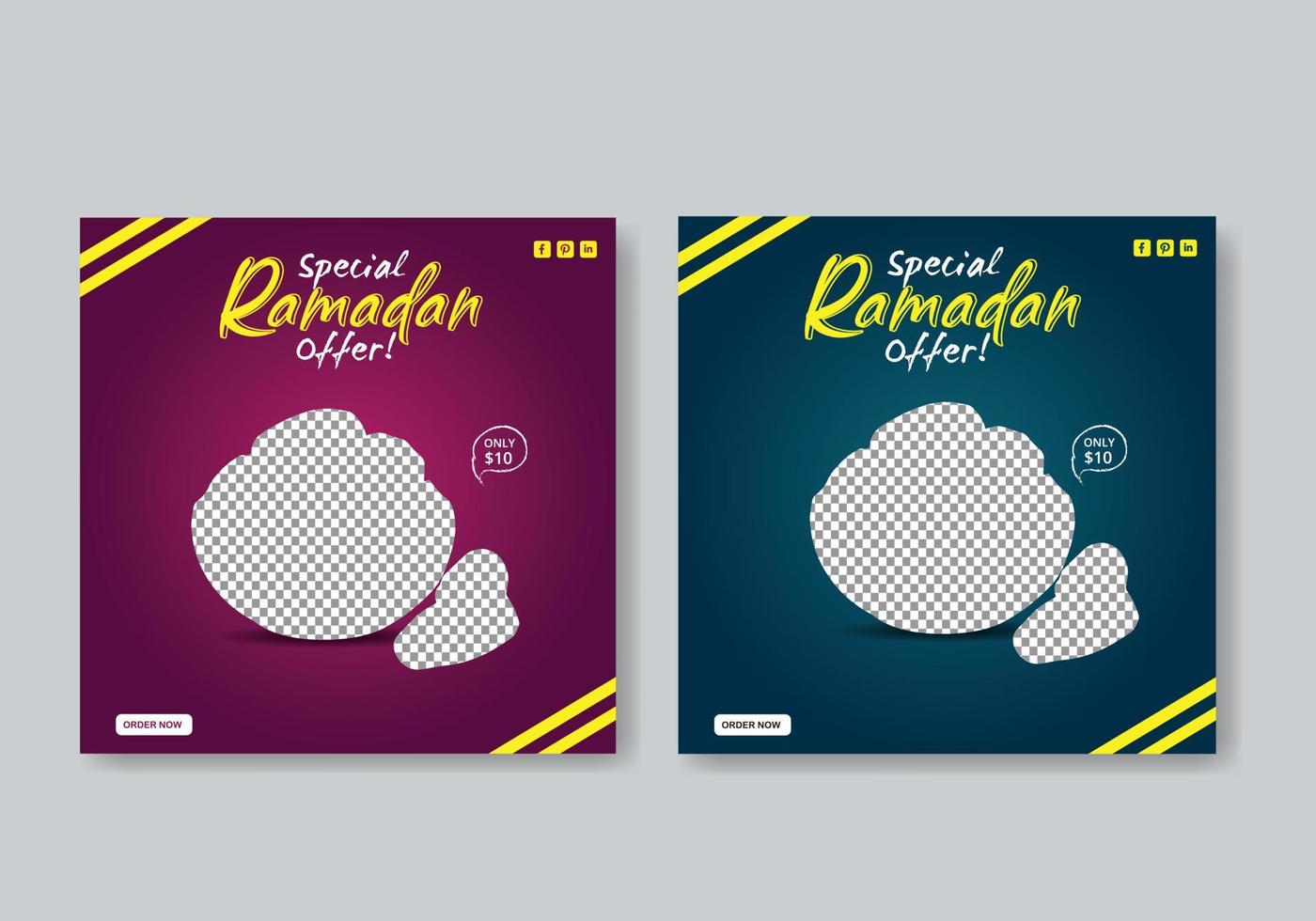 ramadan kareem diseño de publicaciones en redes sociales vector