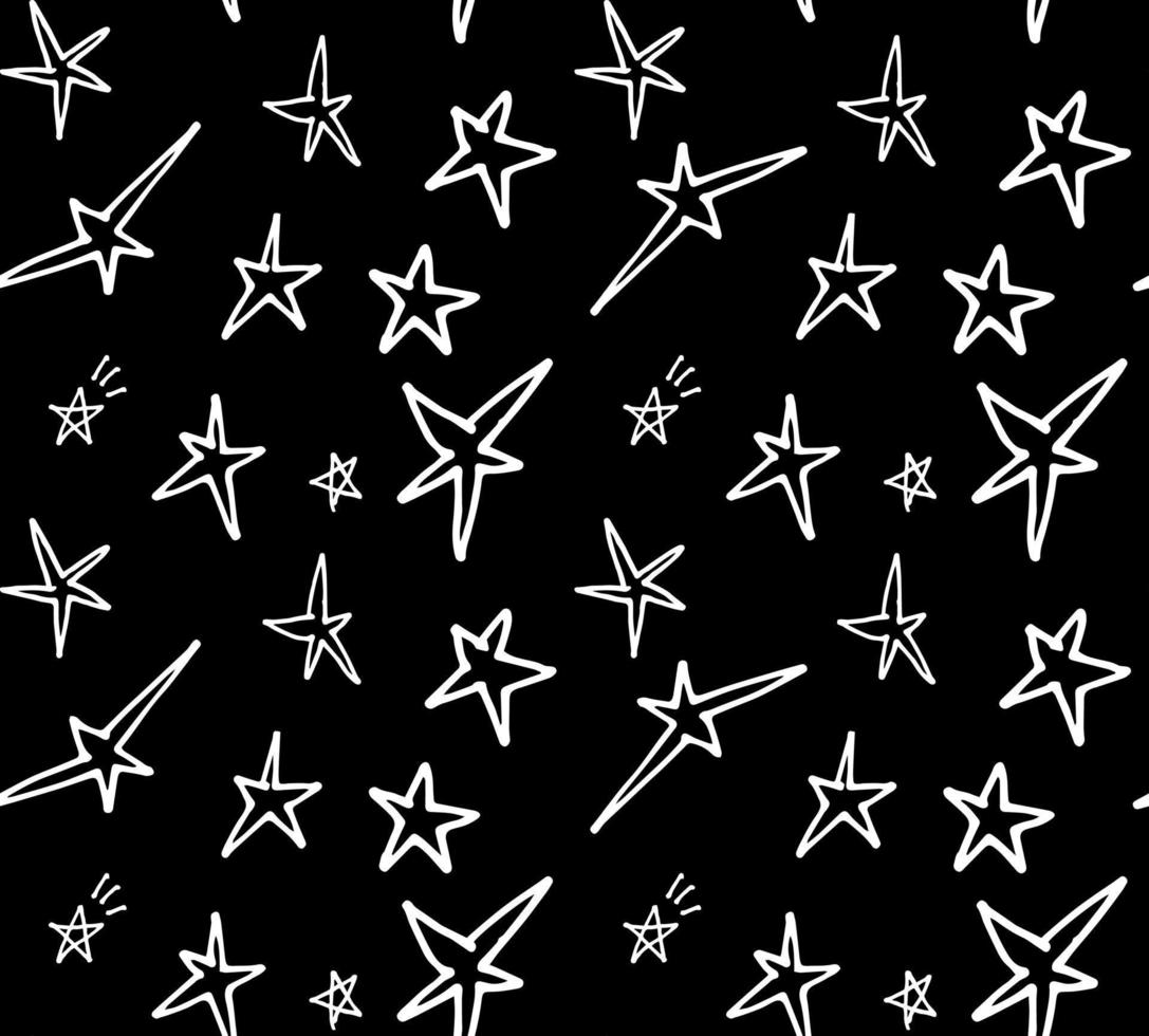 Seamless pattern hand-drawn white stars on a black background vector