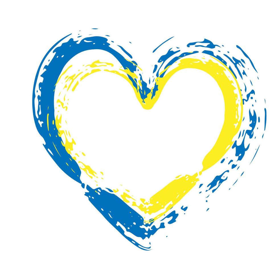 Love Ukraine. Hand drawn heart in blue and yellow colors of Ukrainian flag. Concept of peace in Ukraine vector