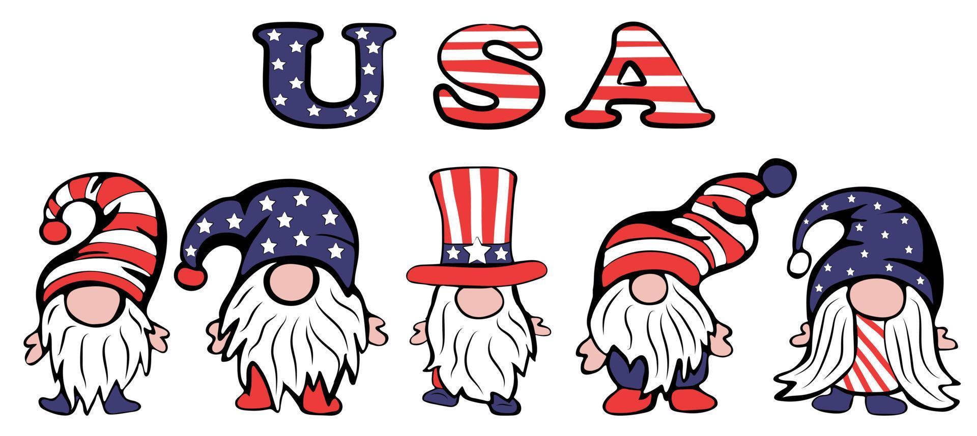 Patriotic Gnomes set with Stars and Stripes on white background vector