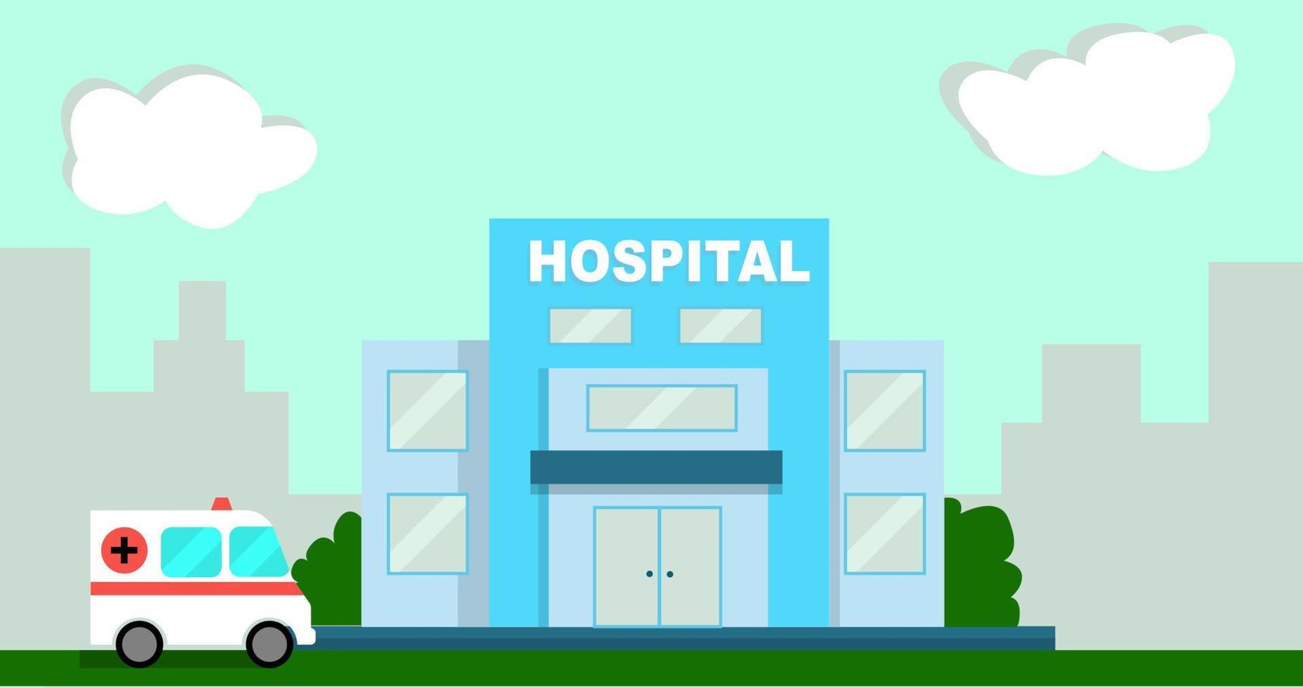 Medical concept with hospital building and ambulance car vector