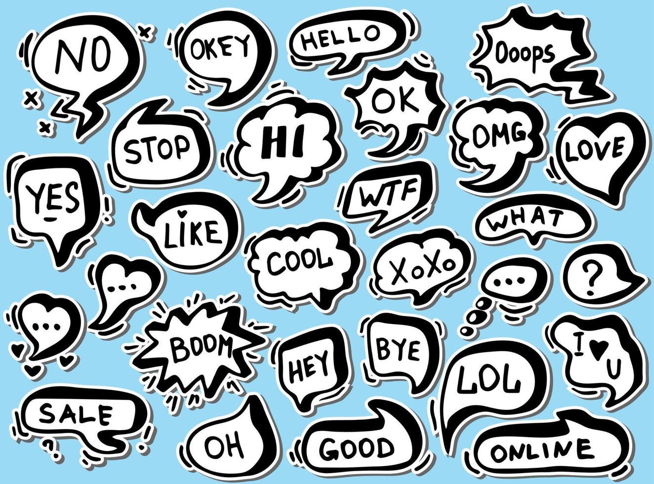 Comic speech bubble stickers set vector