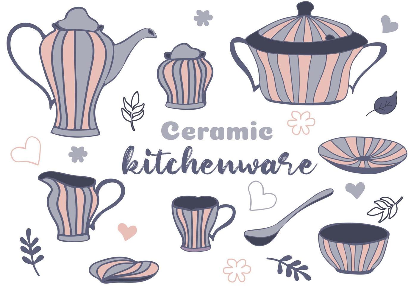 conjunto de cerámico batería de cocina vector