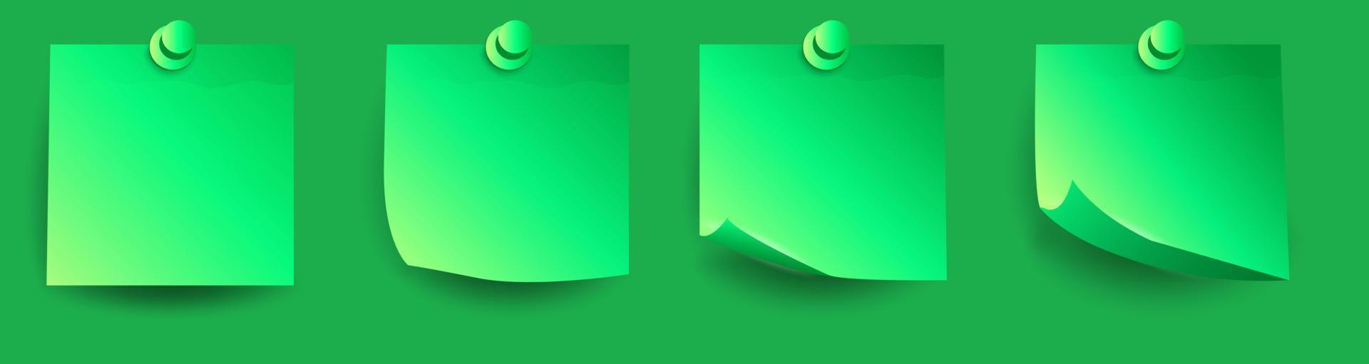 conjunto de realista verde 3d papel pegatinas con rizado rincones y oscuridad vector