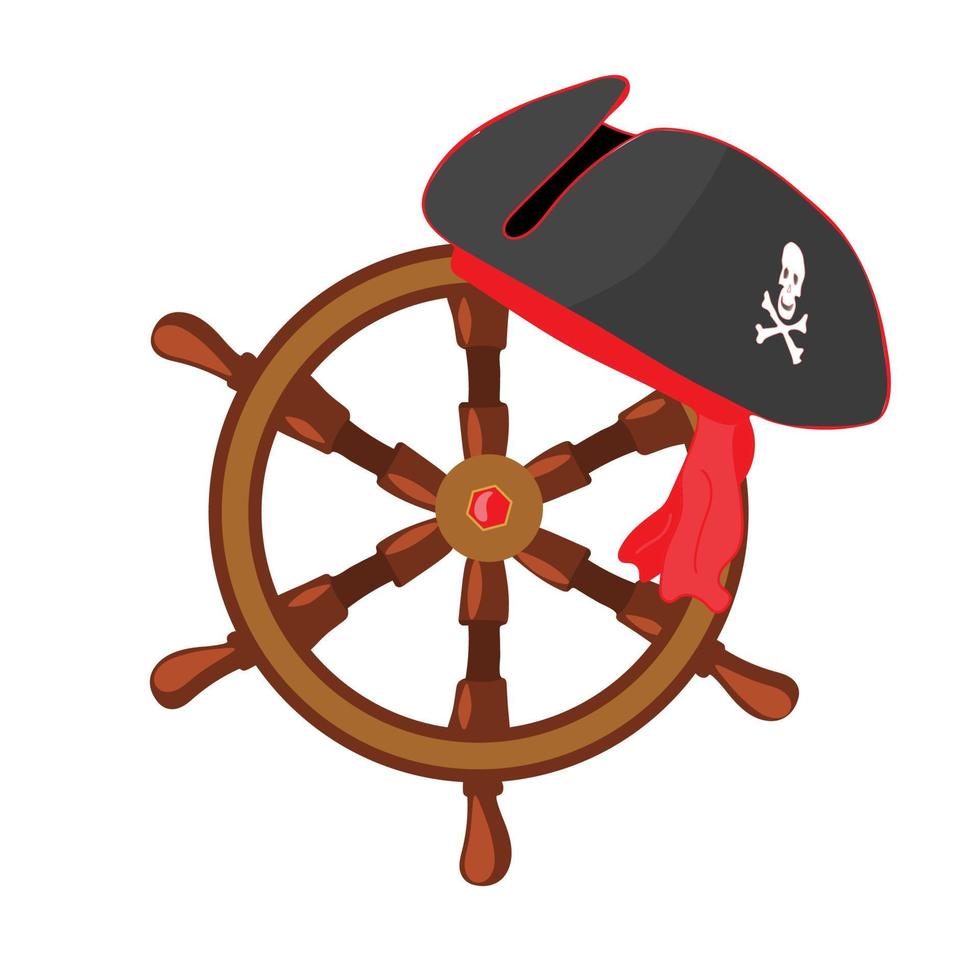 Hand-drawn steering wheel and pirate hat vector