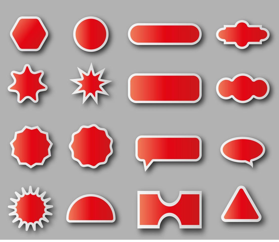 Vector set of red stickers different forms