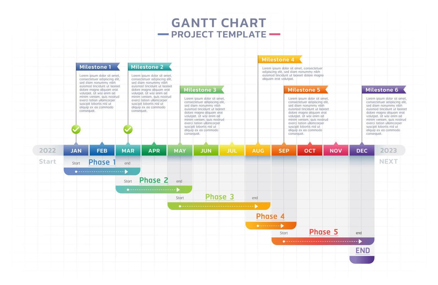 cronograma Gantt gráfico infografía modelo antecedentes vector