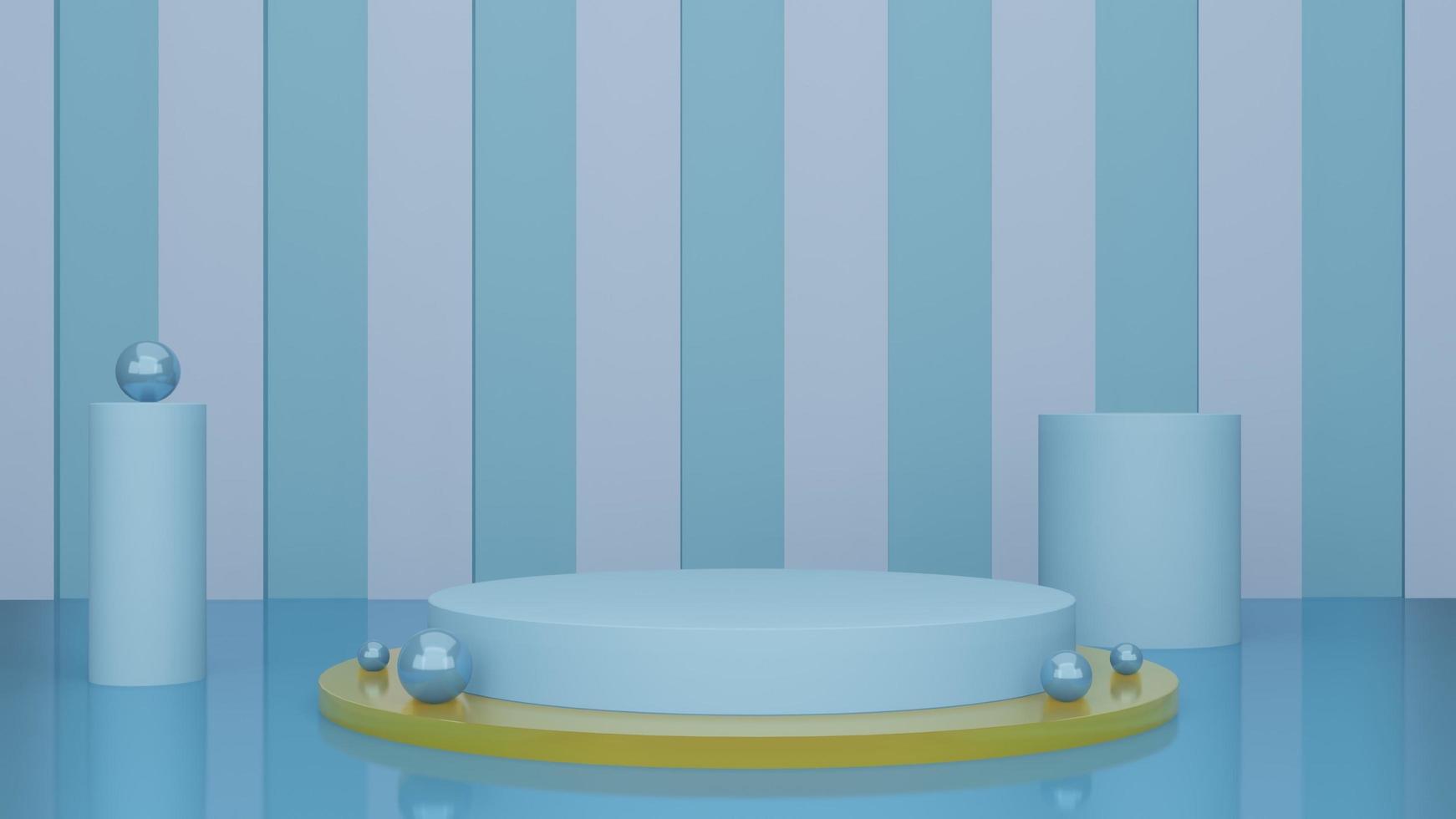 Abstract blue 3D background with realistic cylinder pedestal podium. Pastel minimal wall scene mockup product display. photo