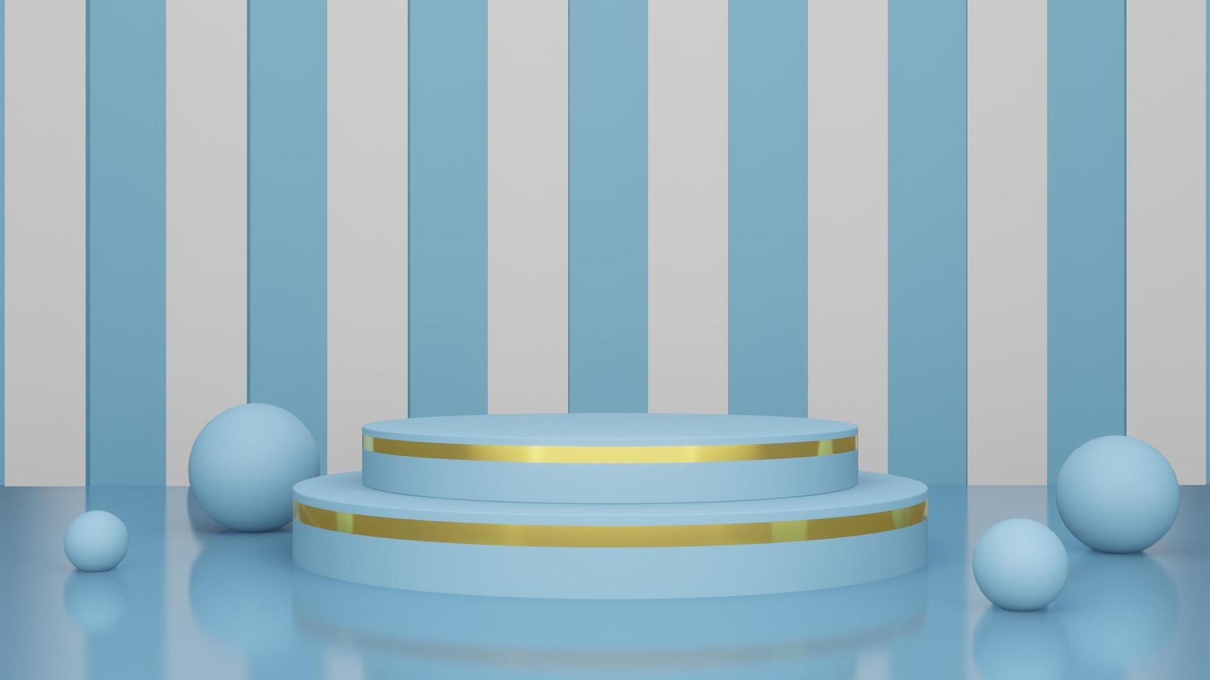 Abstract blue 3D background with realistic cylinder pedestal podium. Pastel minimal wall scene mockup product display. photo