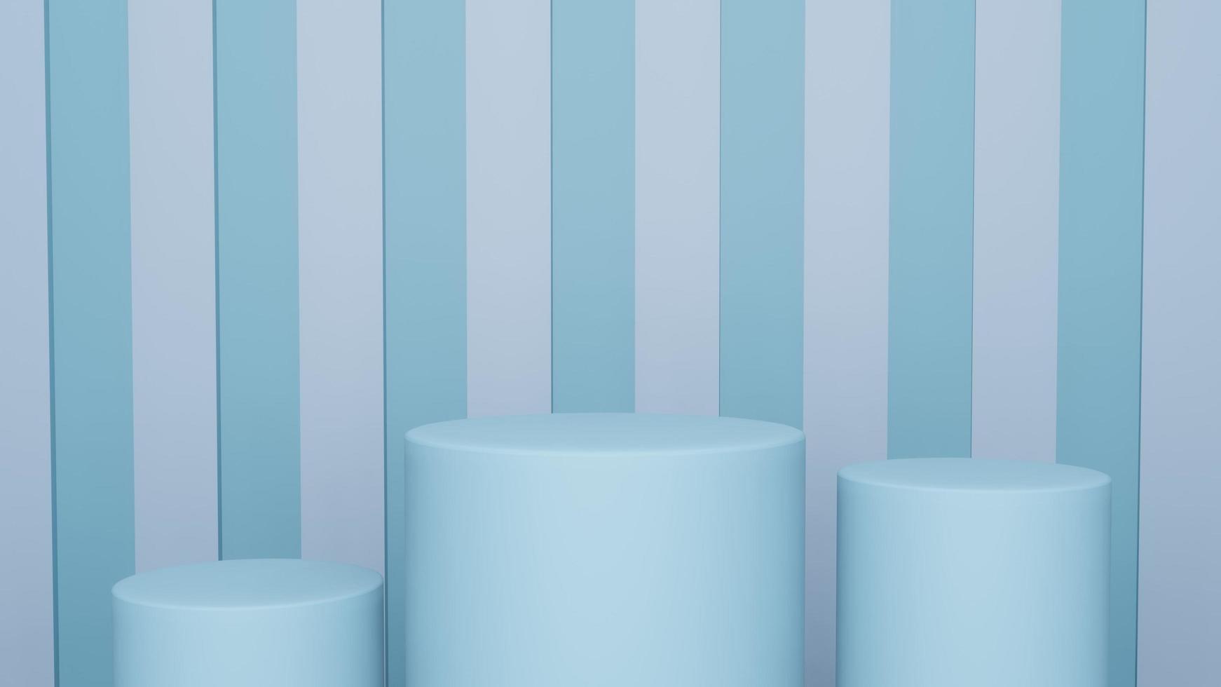 Abstract blue 3D background with realistic cylinder pedestal podium. Pastel minimal wall scene mockup product display. photo