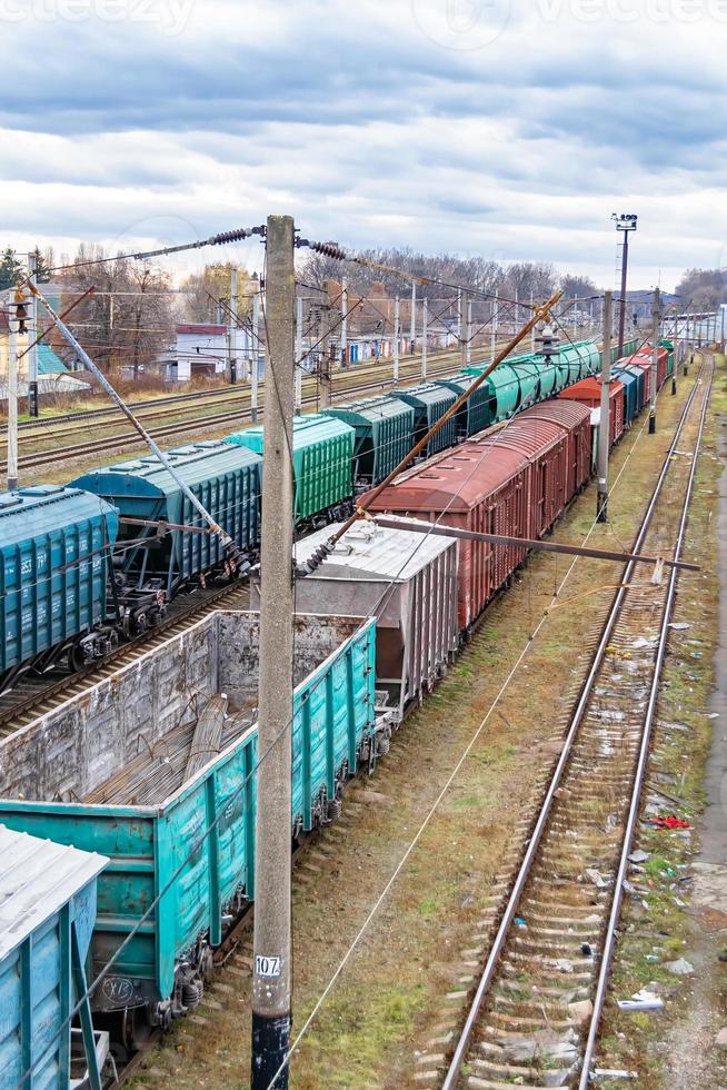 Photography to theme railway track after passing train on railroad photo