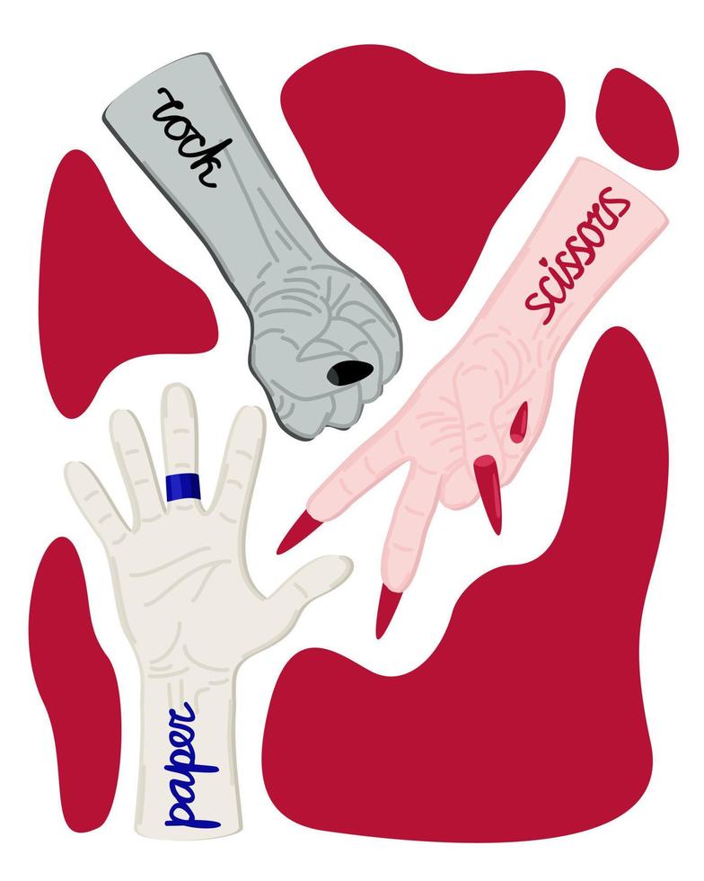 Rock, paper, scissors. Hand game. Vector isolated illustration.