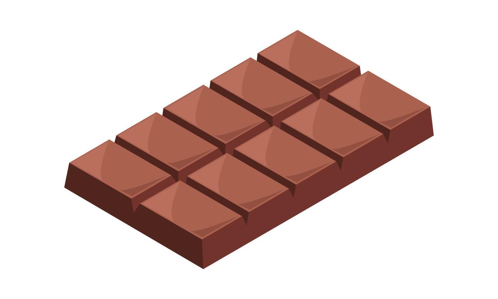 Chocolate bar vector illustration isolated on white background. Unwrapped square dark chocolate or milk chocolate bar isometric style vector design. Brown chocolate 3d vector cartoon