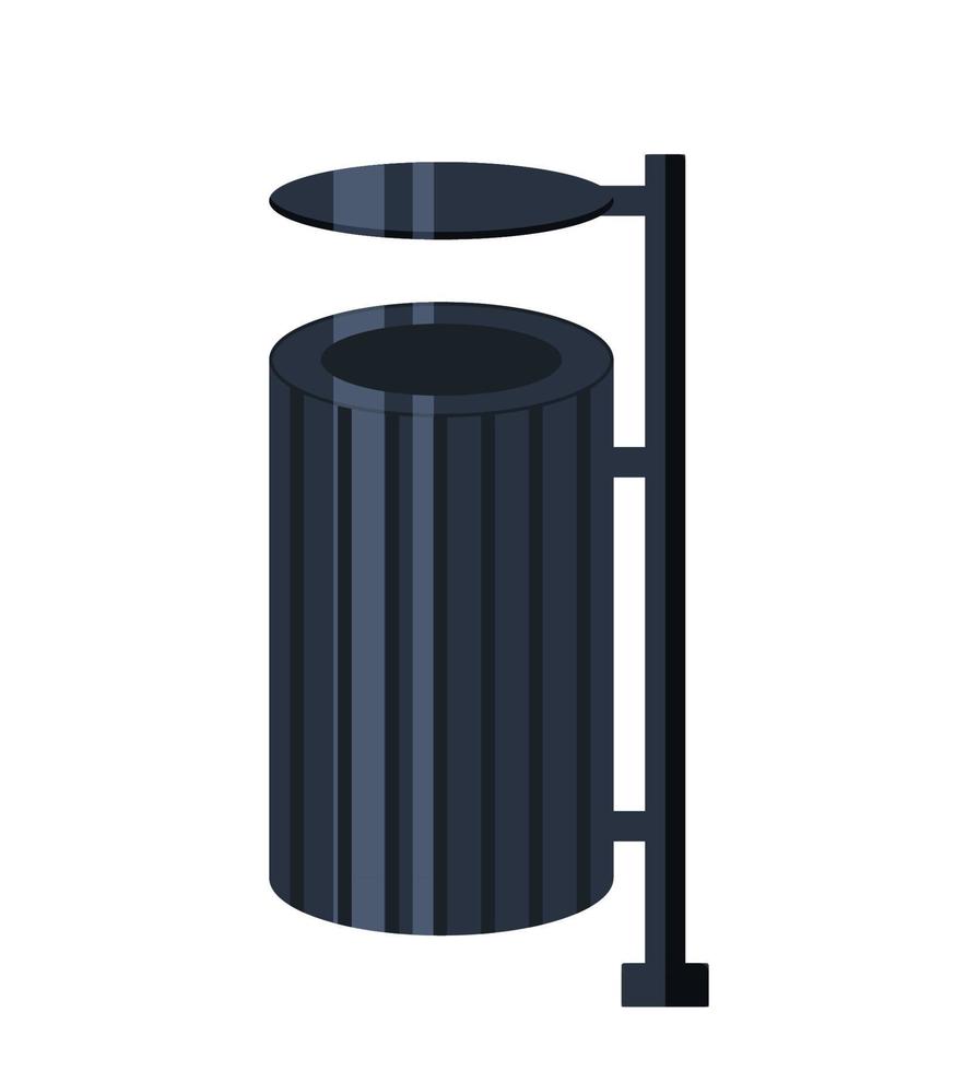Pole Mounted Trash Receptacle, Outdoor Trash, Garbage Can Illustration