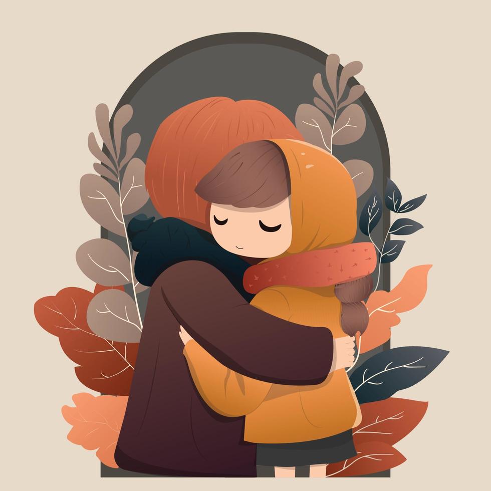 Mother hug with her daughter love illustration pro vector