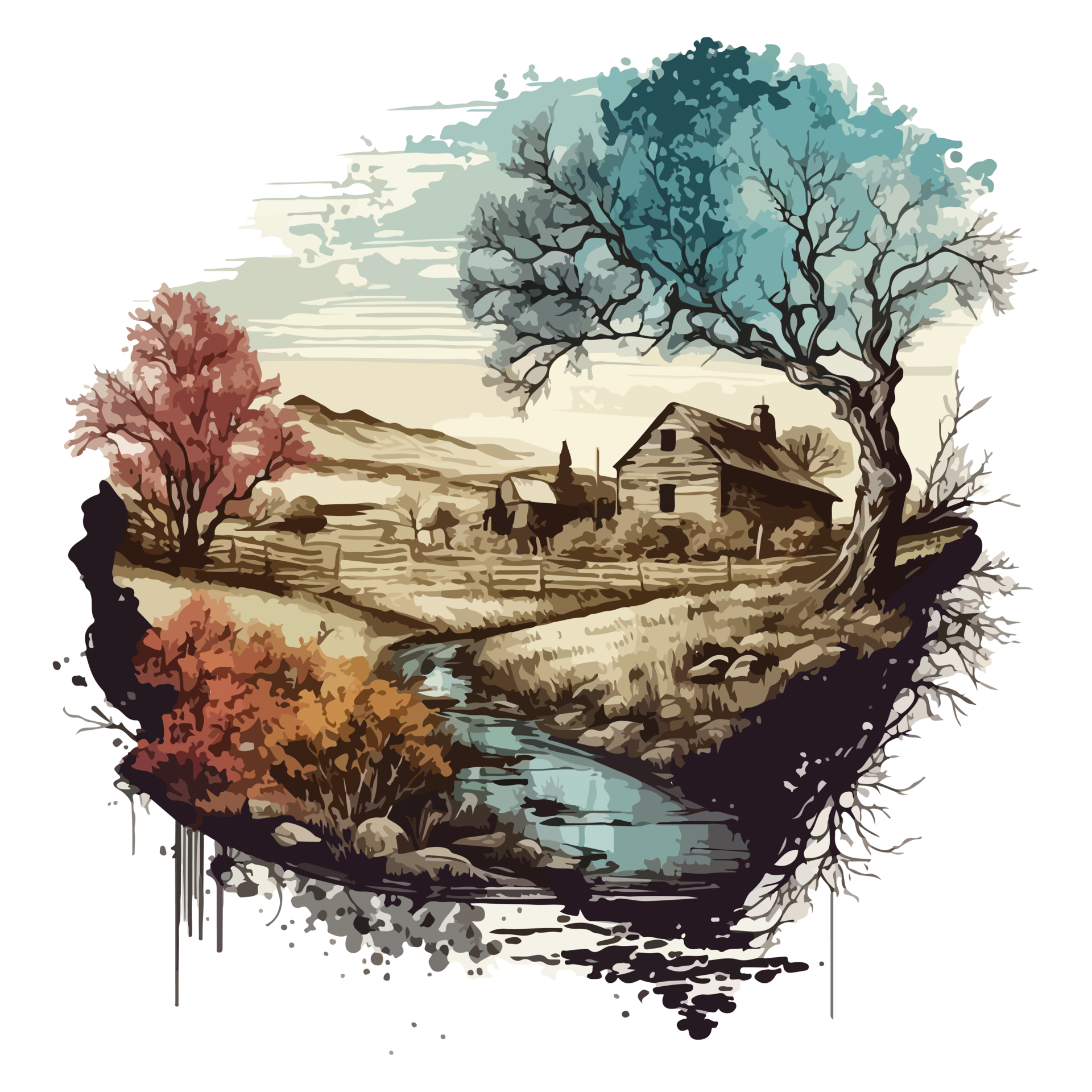 watercolor painting of forest and village 21182140 PNG watercolor painting of forest and village 21182140 PNG