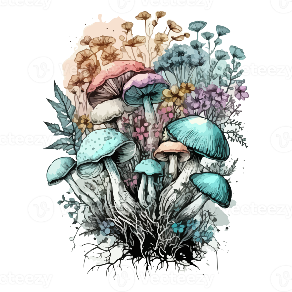 Watercolor painting about mushrooms png