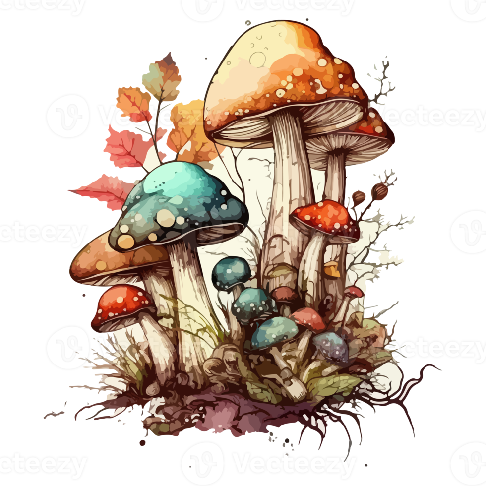 Watercolor painting about mushrooms png