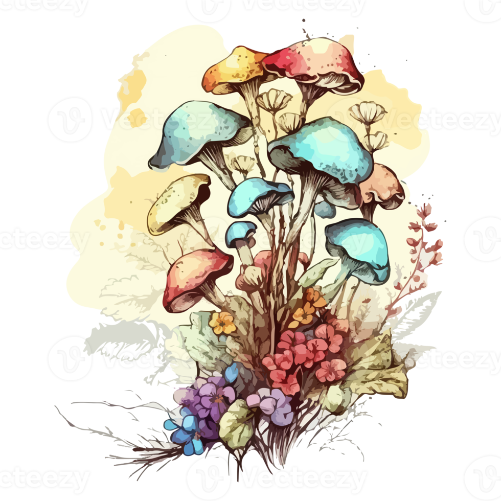 Watercolor painting about mushrooms png