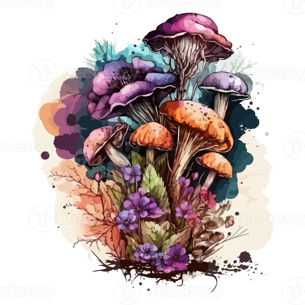 Watercolor painting about mushrooms png