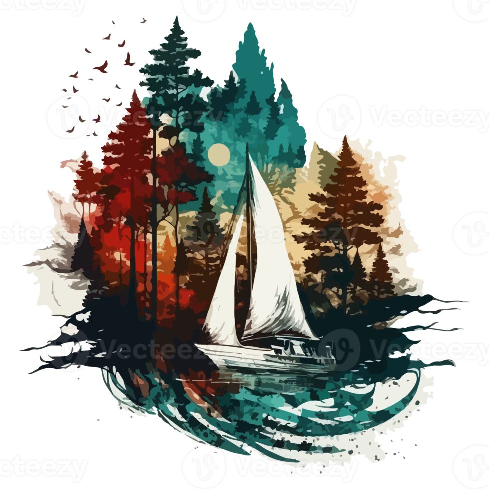 Watercolor painting of a sailboat png