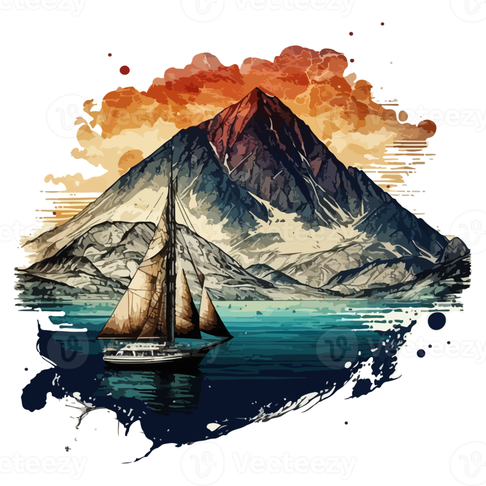 waterverf schilderij van een zeilboot png