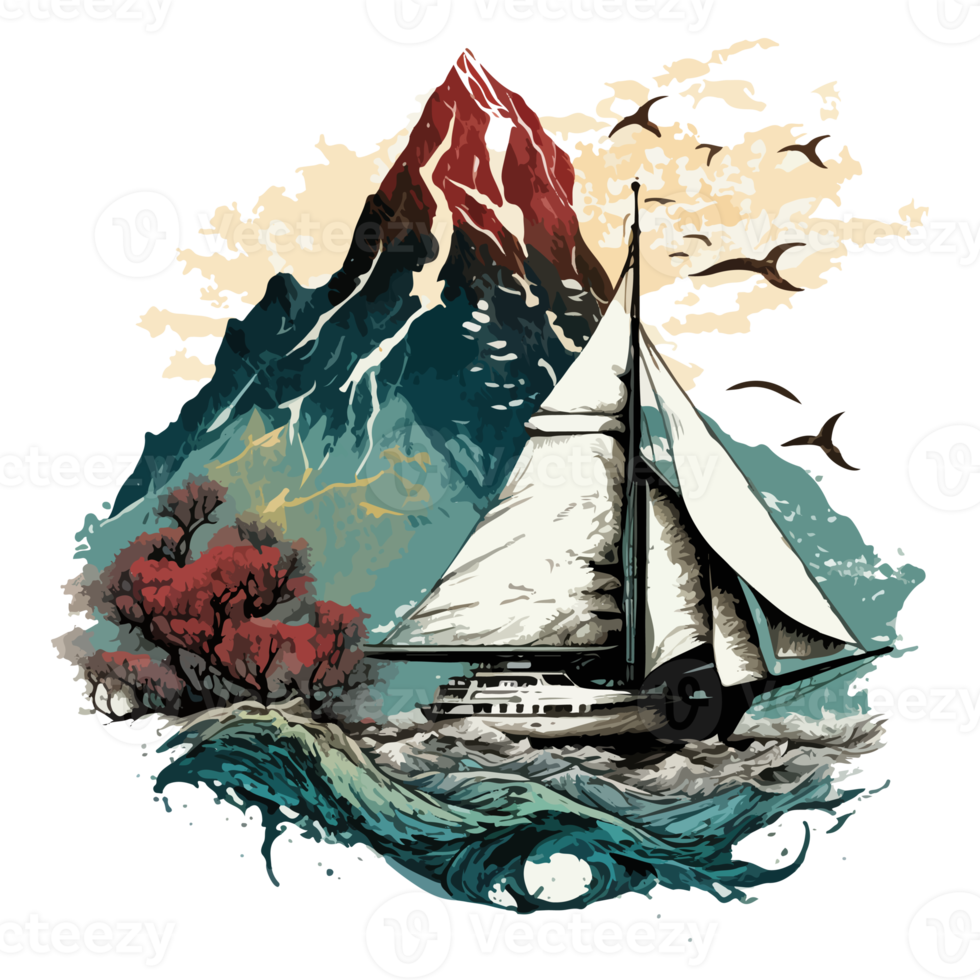 Watercolor painting of a sailboat png