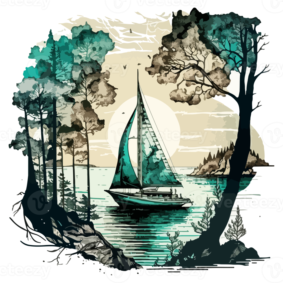 Watercolor painting of a sailboat png