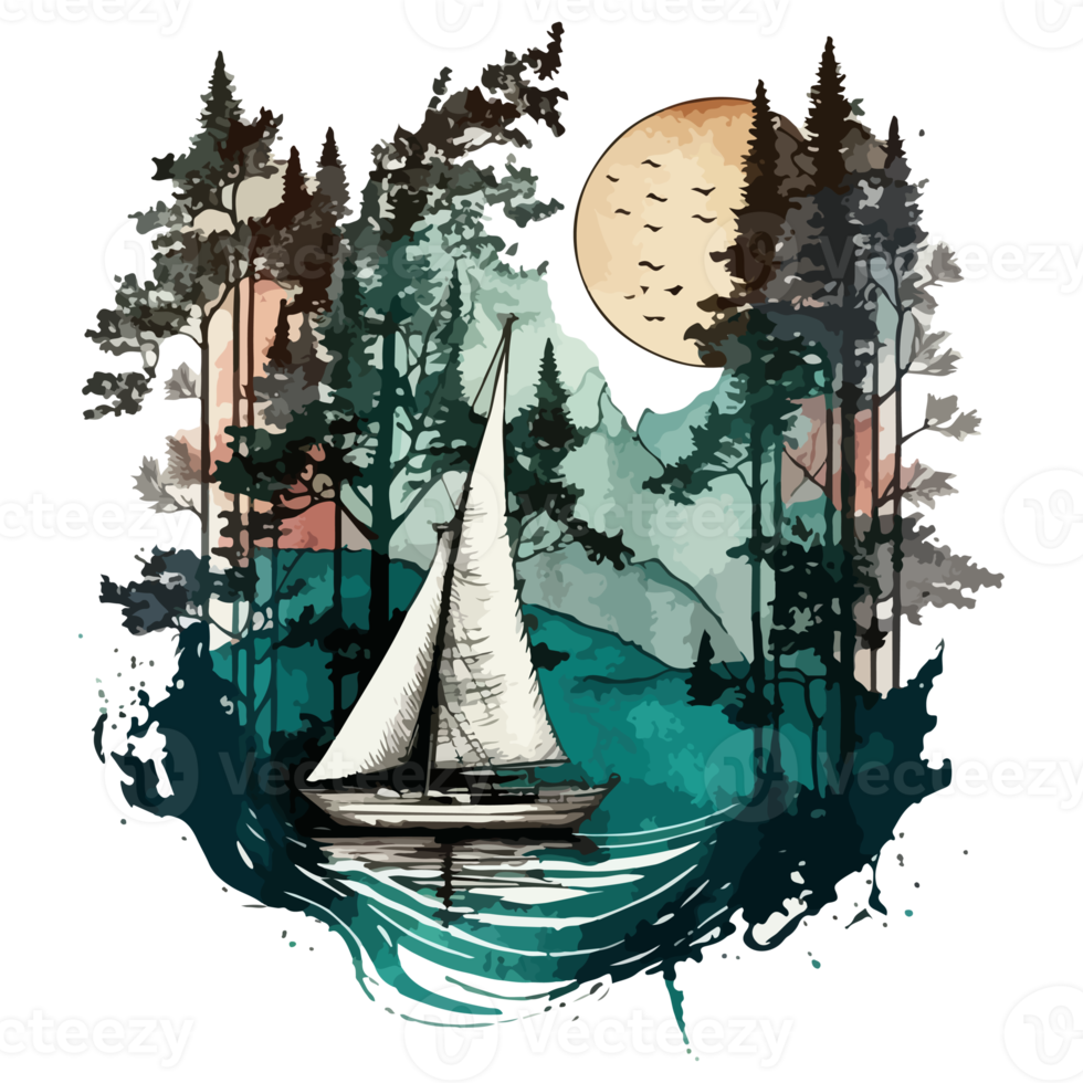 Watercolor painting of a sailboat png