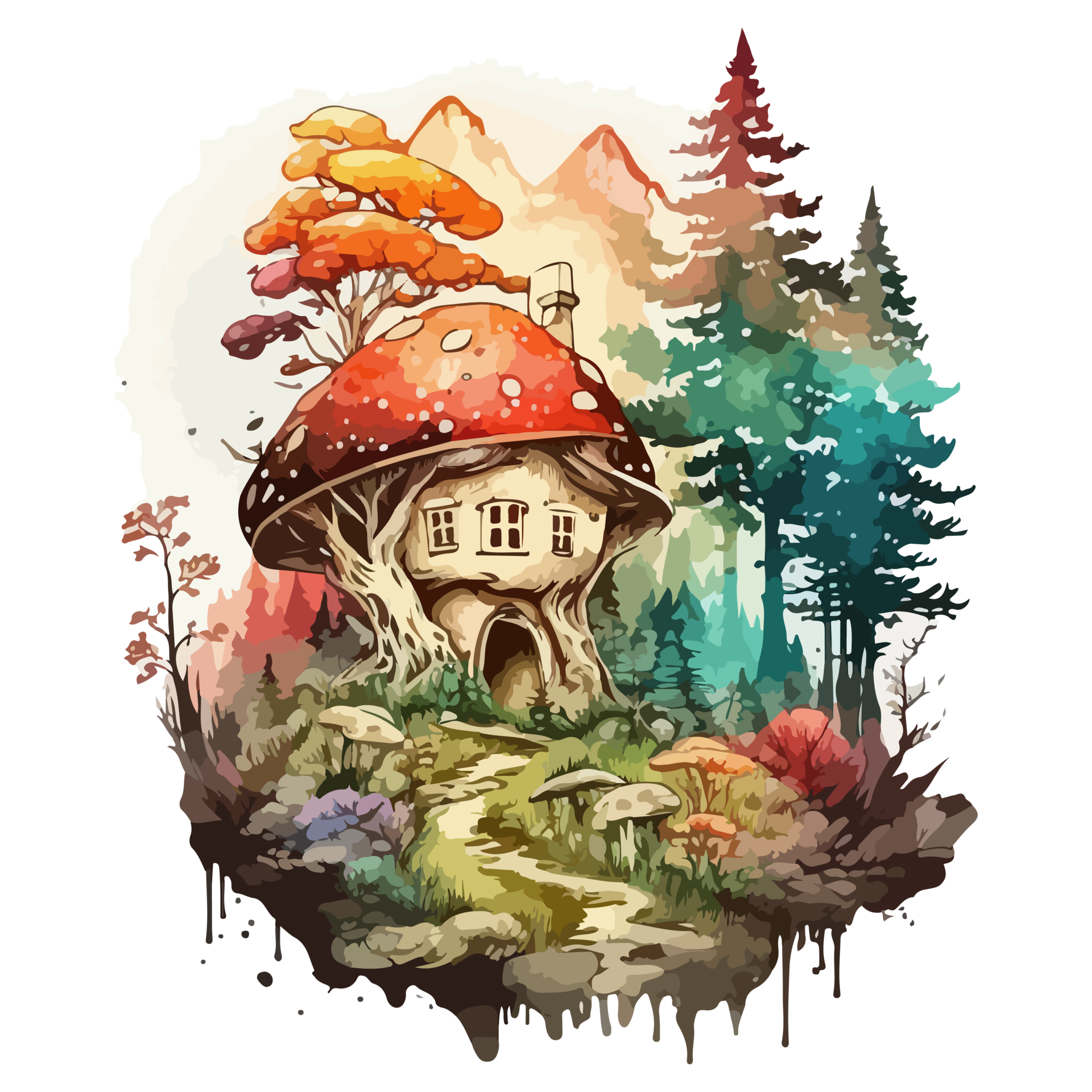 Watercolor Painting Of A Mushroom House 21182302 PNG Watercolor Painting Of A Mushroom House 21182302 PNG