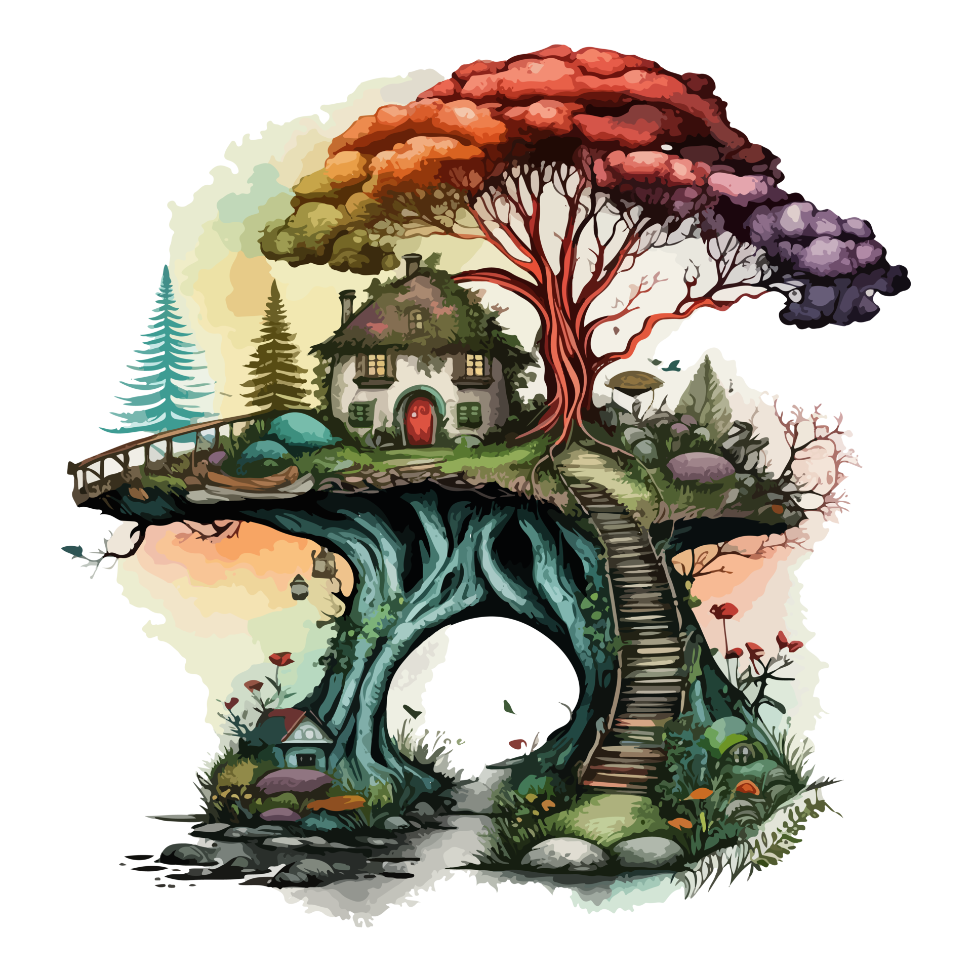 Watercolor Painting Of A Mushroom House 21182307 PNG watercolor-painting-of-a-mushroom-house-21182307-png