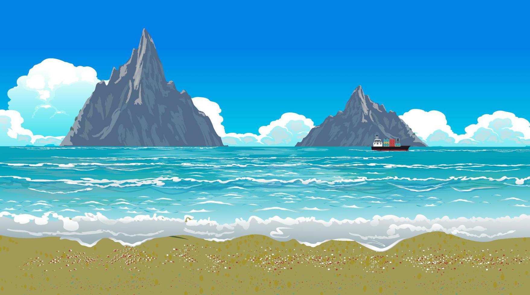 Ocean at day time beautiful nature scene. vector