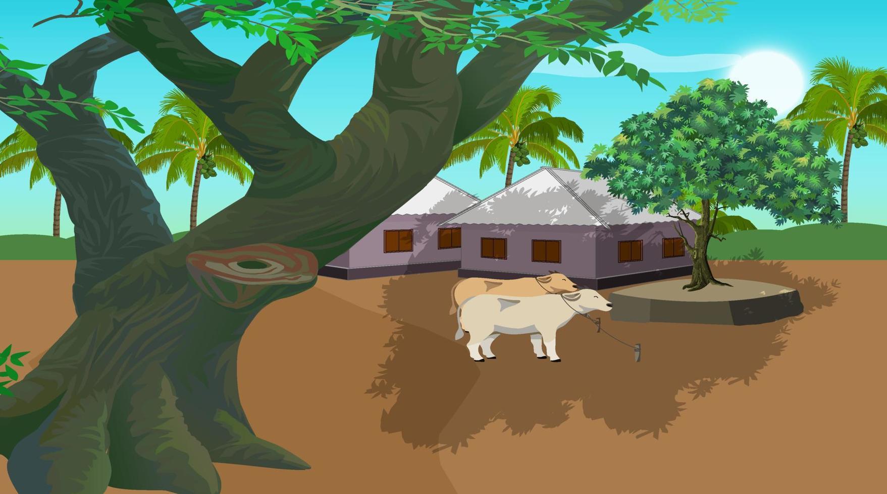 Indian asian village scene. vector