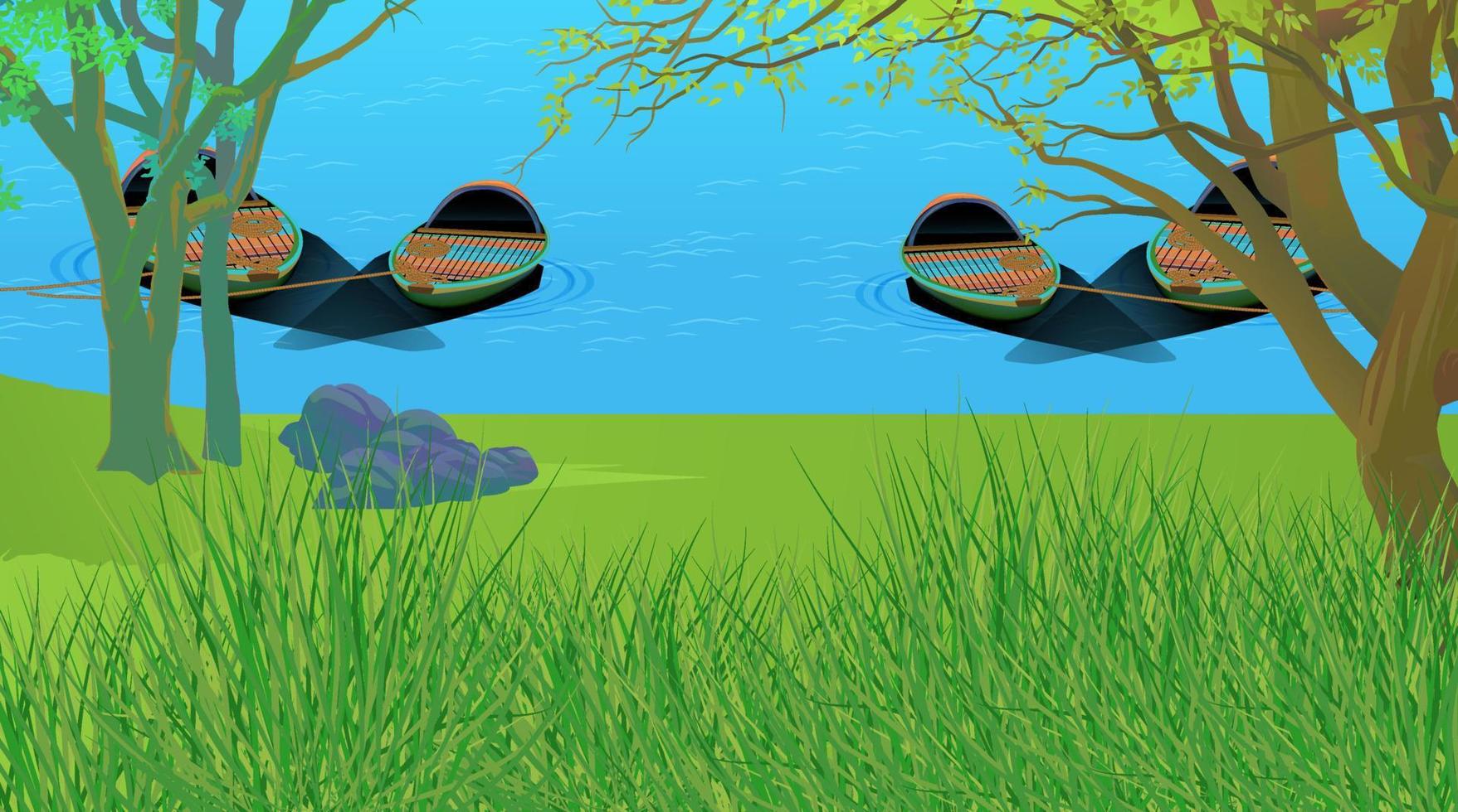 río con algunos barco para animación. vector