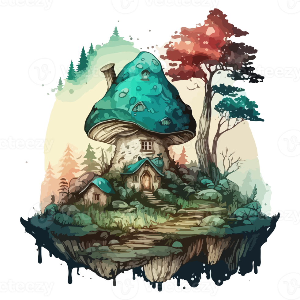 Watercolor painting of a mushroom house png