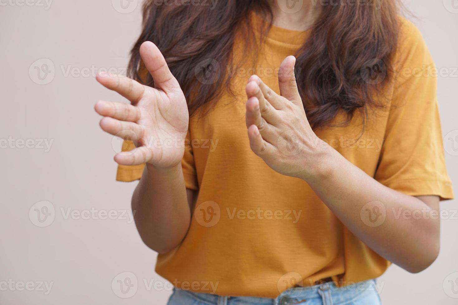 Asian women applaud admire success photo