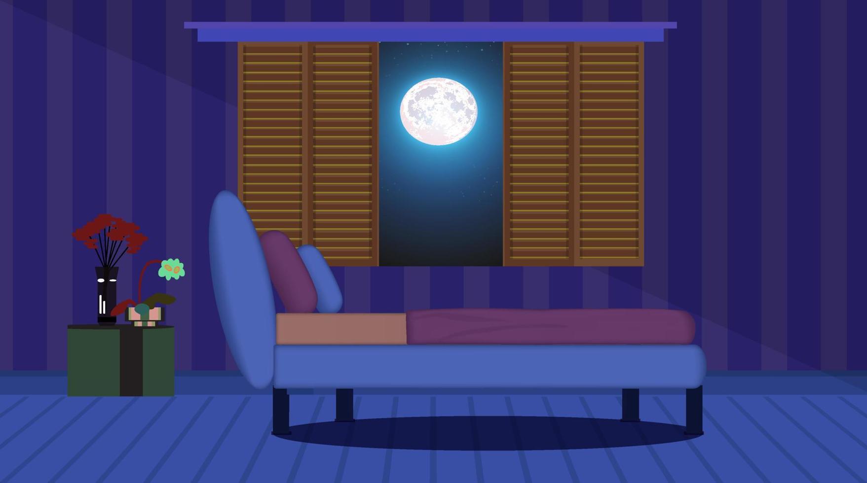 Room illustration at night. vector