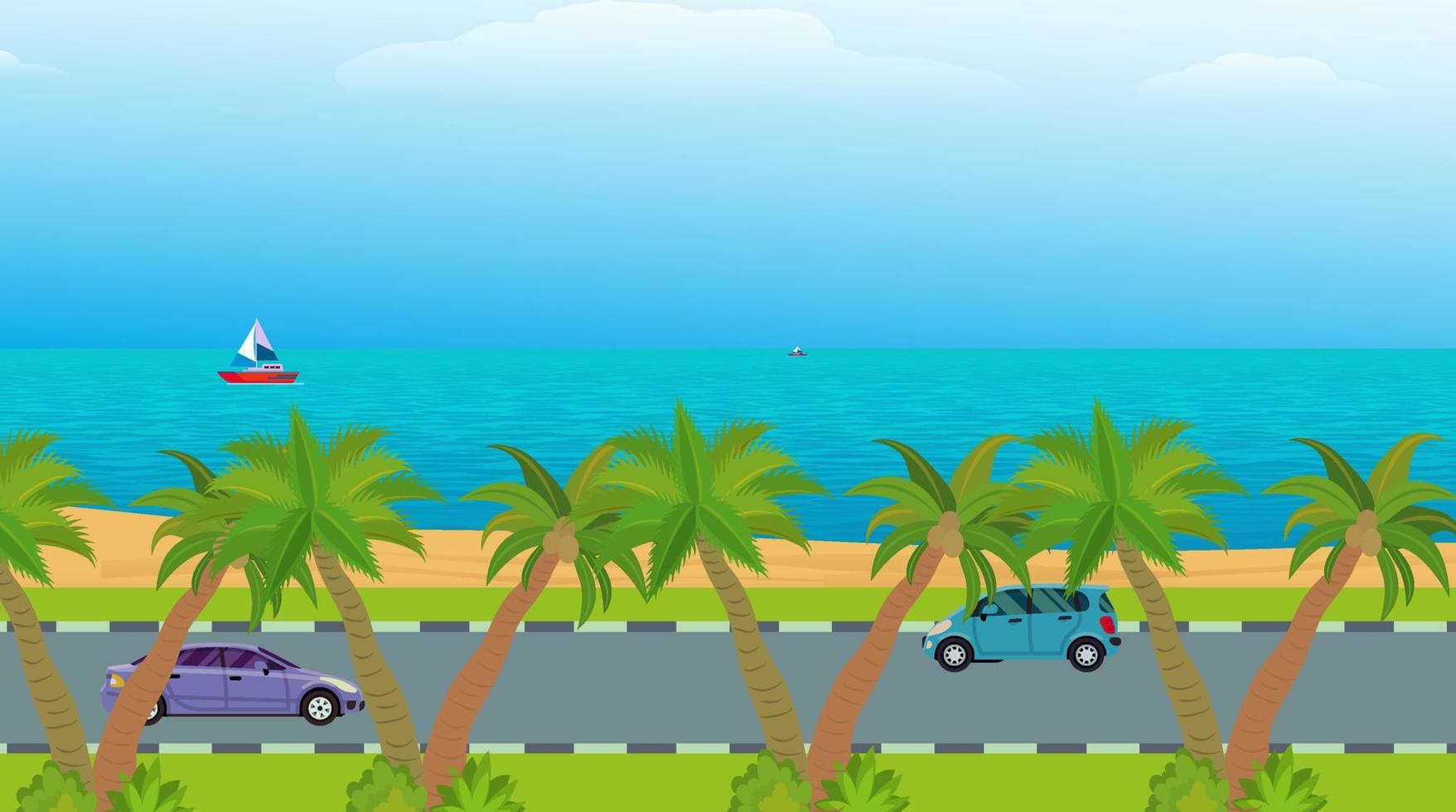 Road scene beside river. vector