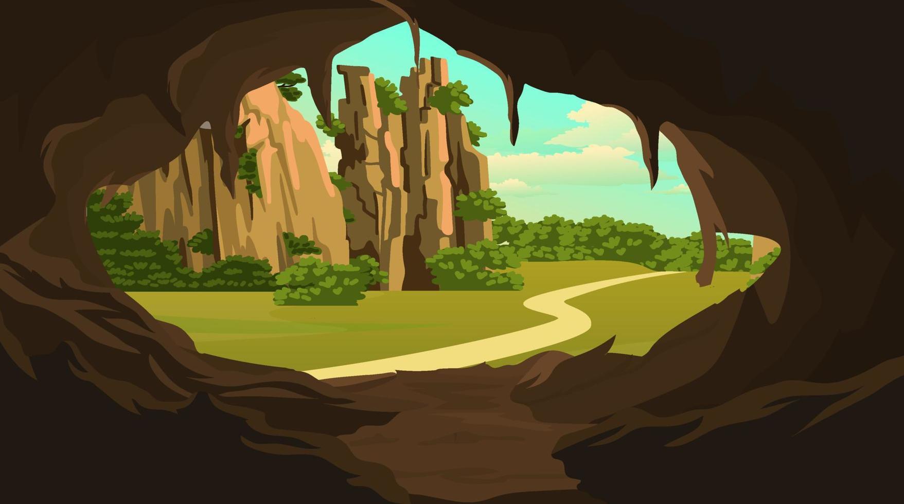Cave beside a hill track. vector