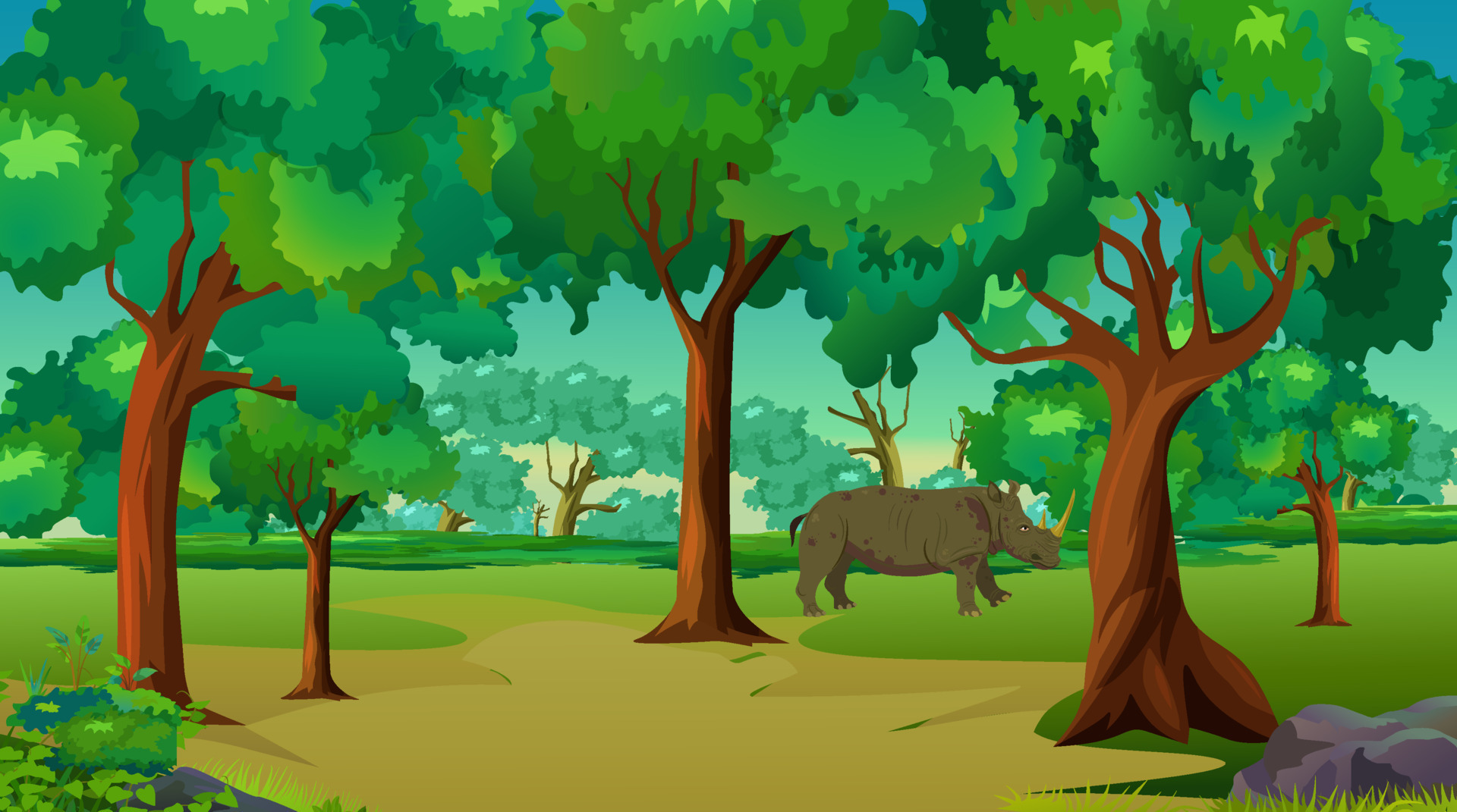 Forest scene for cartoon animation. 21182555 Vector Art at Vecteezy