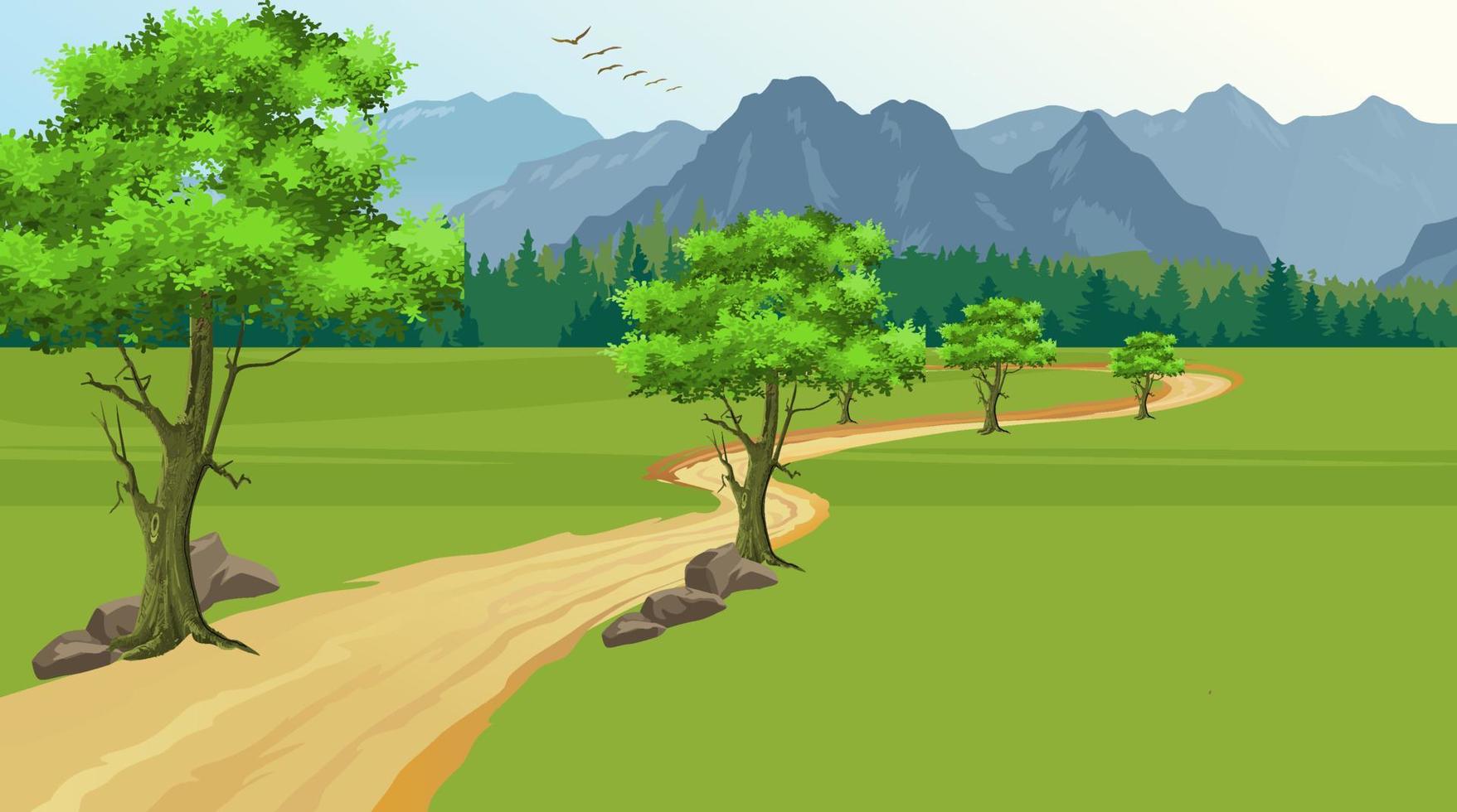 Village scene with green field. vector